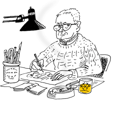 Cookson drawing at his table